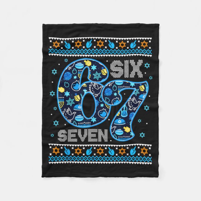 Hanukkah 67 Festive Dreidel Ugly Sweater Jew Six S Fleecedecke (Vorderseite)