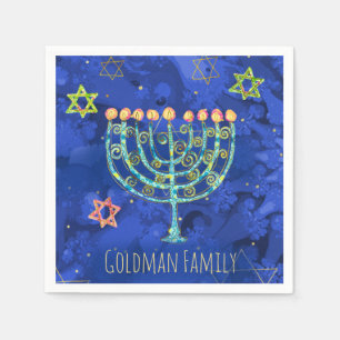 Hanukkah Aqua Menorah Star von David auf Blue Serviette