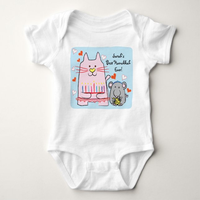 Hanukkah Baby Jersey Body Anzug/Cat und Maus Baby Strampler (Vorderseite)