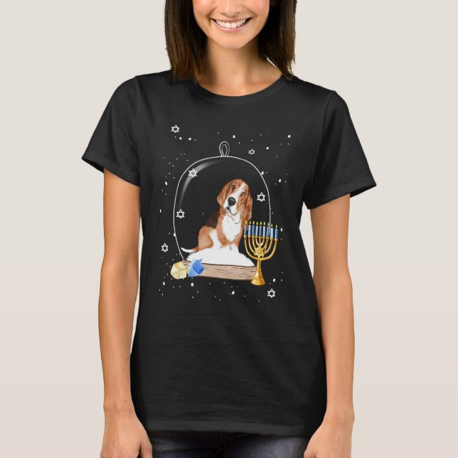 Hanukkah Basset Hound Dog Snow Globe Pajama T-Shirt (Vorderseite)