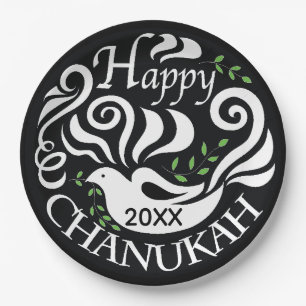 Hanukkah Blackboard Dove Pappteller