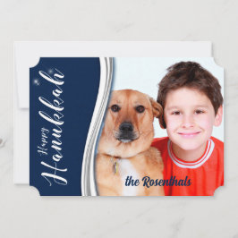 Hanukkah Blau und Weiß mit Foto und Name Feiertagskarte