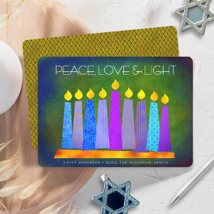 Hanukkah Blaue Boho-Kerzen Grüner Frieden Liebe Li Feiertagskarte