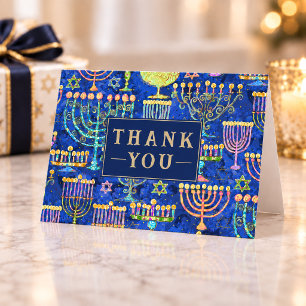 Hanukkah Blaue Goldene Menorahe Stern Davids Dankeskarte