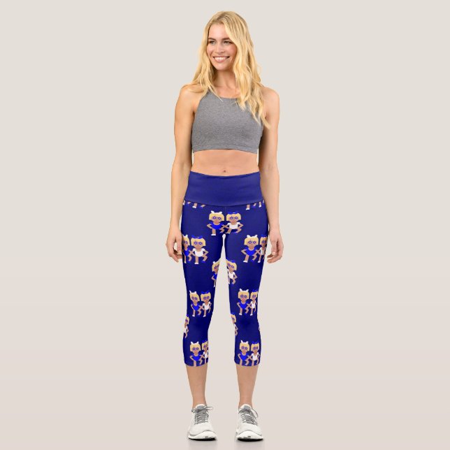hanukkah blauer Ohrzwilling Capri Leggings (Vorderseite)