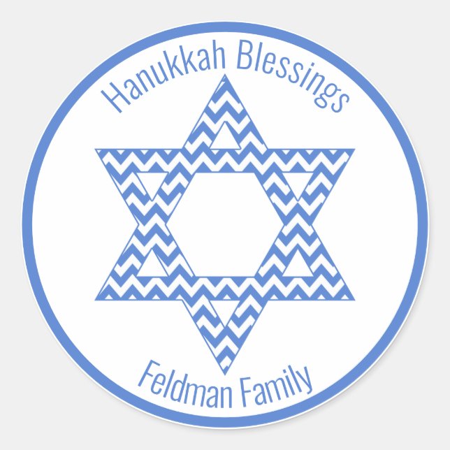 Hanukkah Blessings - Blauer Zickzack Star von Davi Runder Aufkleber (Vorderseite)