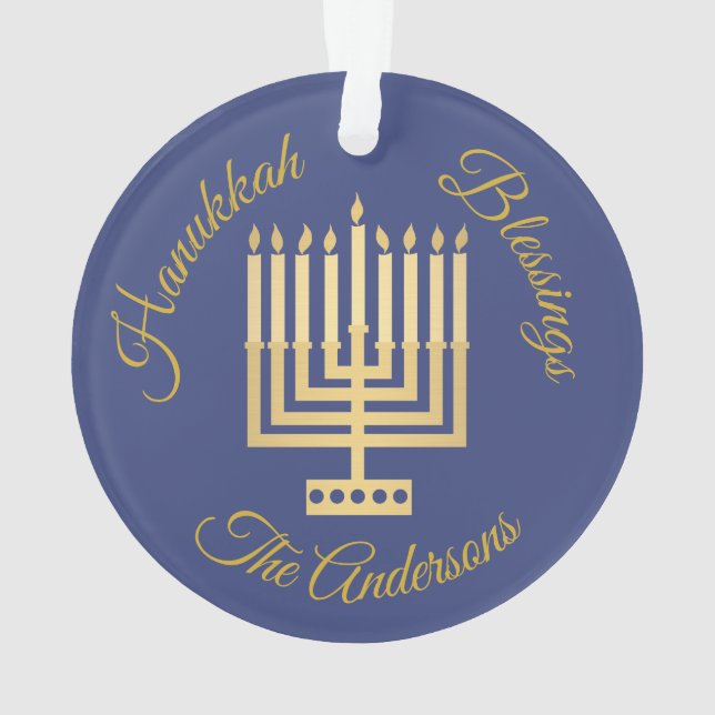 Hanukkah Blessings Gold Menorah Personalisiert Ornament (Rückseite)