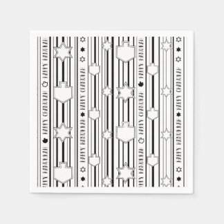 Hanukkah Blk N White Dreidels N Stars Serviette