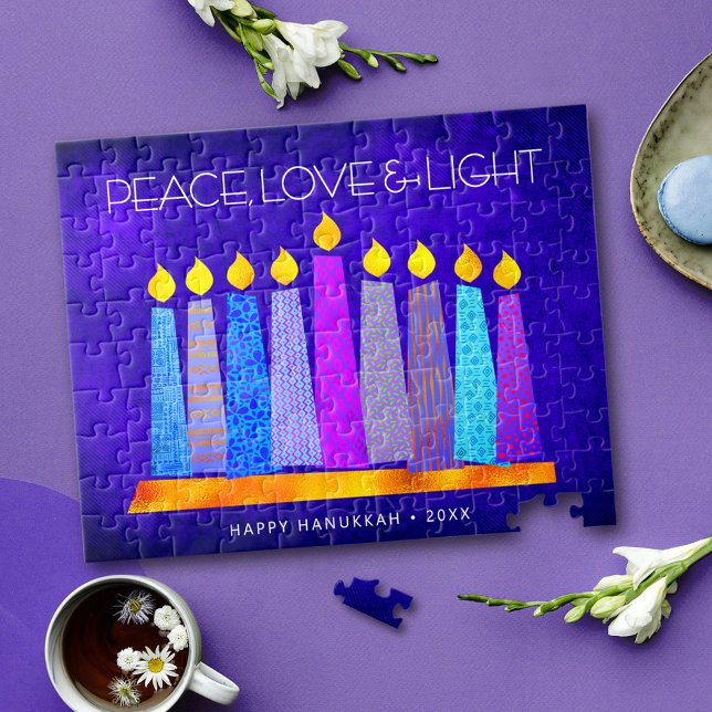 Hanukkah Blue Boho Candle Pattern Peace Liebe Ligh Puzzle (Von Creator hochgeladen)