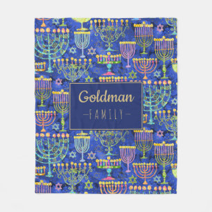 Hanukkah Blue Gold Menorah Star von David Name Fleecedecke