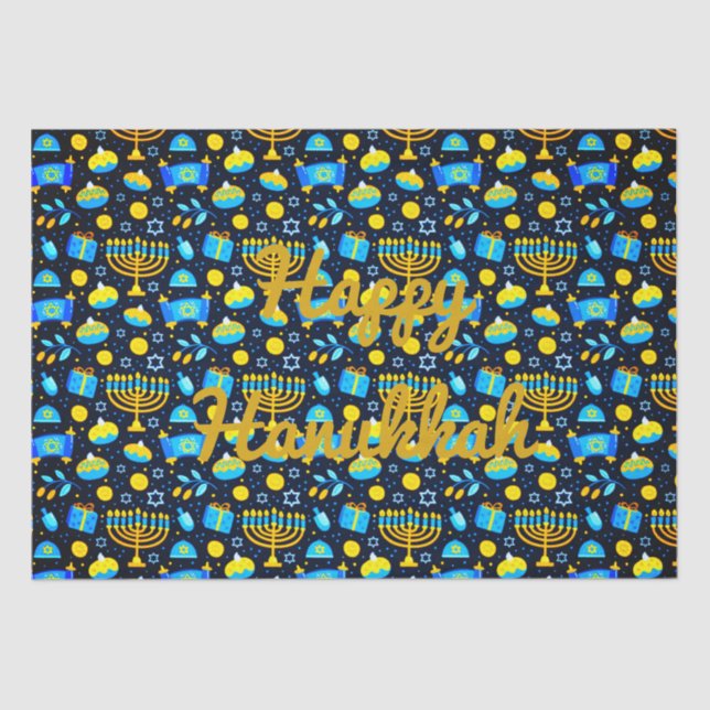 HANUKKAH Blue Gold Tissue Paper personalisieren Seidenpapier (Vorderseite)