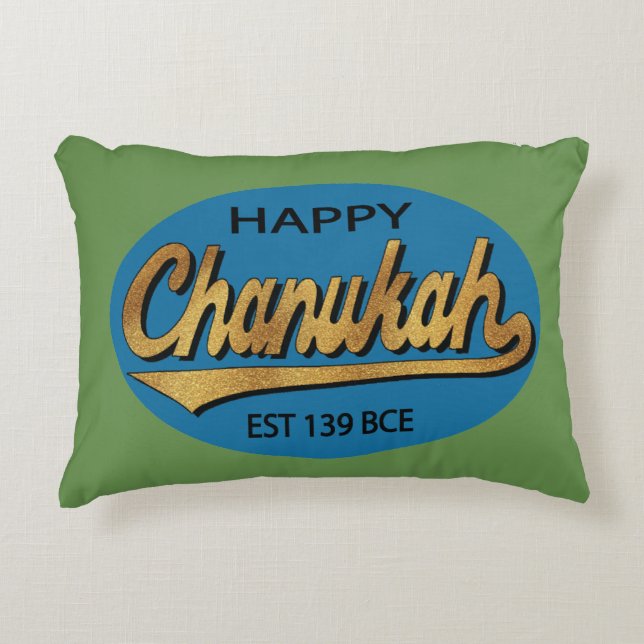 Hanukkah Blue/Green Pillow "Chanukah Retro BCE" Dekokissen (Vorderseite)