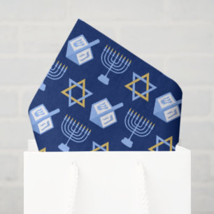 Hanukkah Blue Menorah Dreidel Pattern Chanukah Seidenpapier