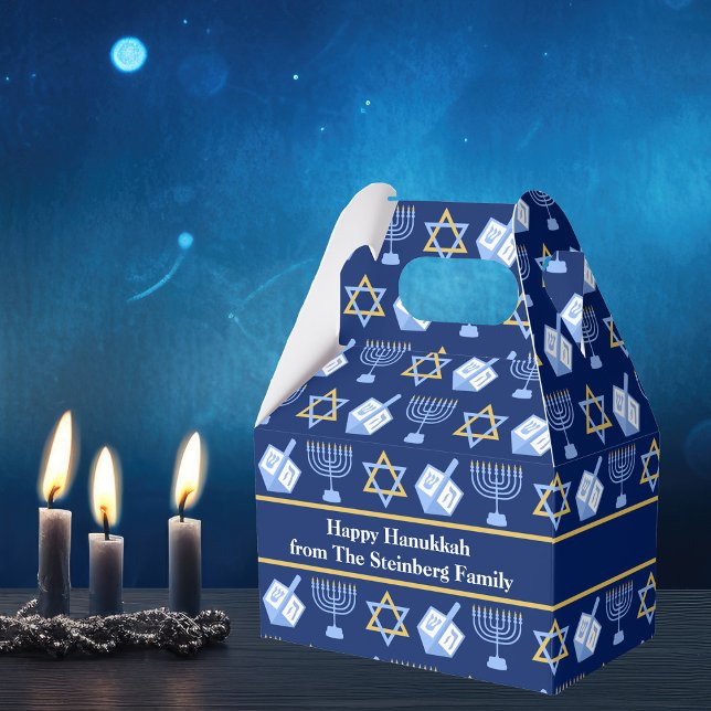 Hanukkah Blue Menorah Dreidel Pattern Custom Party Geschenkschachtel (Von Creator hochgeladen)