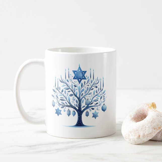 Hanukkah Blue Menorah Tree Star von David Kaffeetasse (Mit Donut)