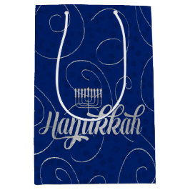 Hanukkah Blue und Silver Wirbel Mittlere Geschenktüte
