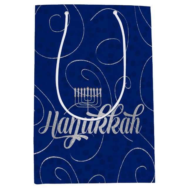 Hanukkah Blue und Silver Wirbel Mittlere Geschenktüte (Vorderseite)