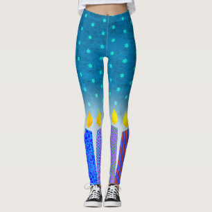 Hanukkah Boho Candles Turquoise Star von David Aqu Leggings