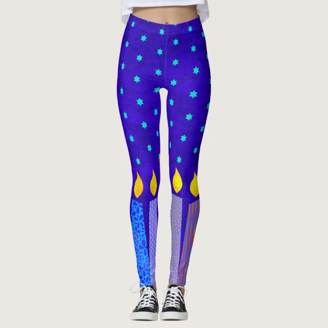 Hanukkah Boho Candles Turquoise Star von David Blu Leggings (Vorderseite)