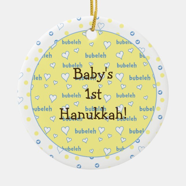 Hanukkah "Bubeleh" Blauer/Gelber Circle Ornament (Vorne)