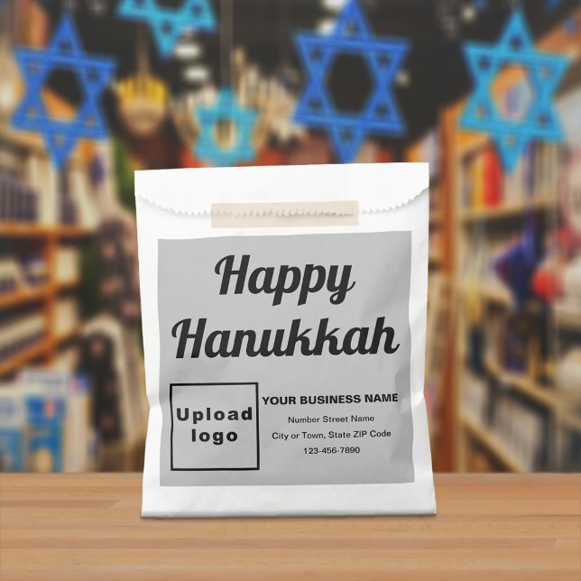 Hanukkah Business Gray Background Paper Bag Geschenktütchen (Gray business brand with Hanukkah greeting on paper bag)