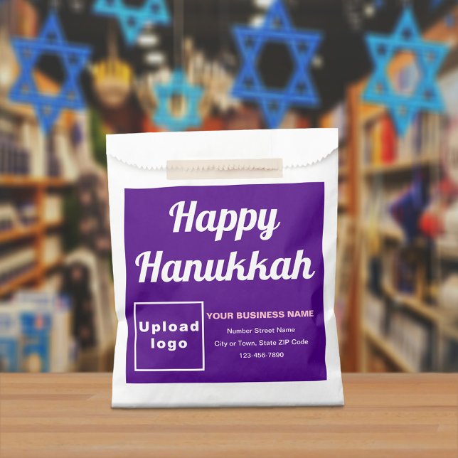 Hanukkah Business Lila Background Paper Bag Geschenktütchen (Purple business brand with Hanukkah greeting on paper bag)