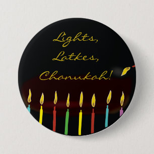 Hanukkah Button, Lichter, Latkes, Chanukah! Button