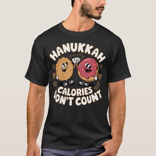 Hanukkah Calories Dont Count  Funny Latke And Donu T-Shirt (Vorderseite)