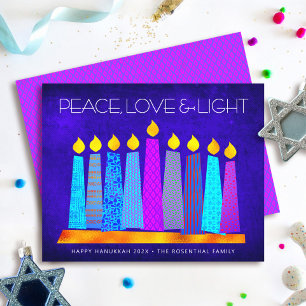 Hanukkah Candles Peace Liebe Light Blue Card