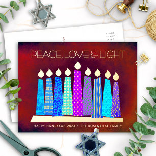 Hanukkah Candles Red Peace Liebe Light Folien Feiertagspostkarte