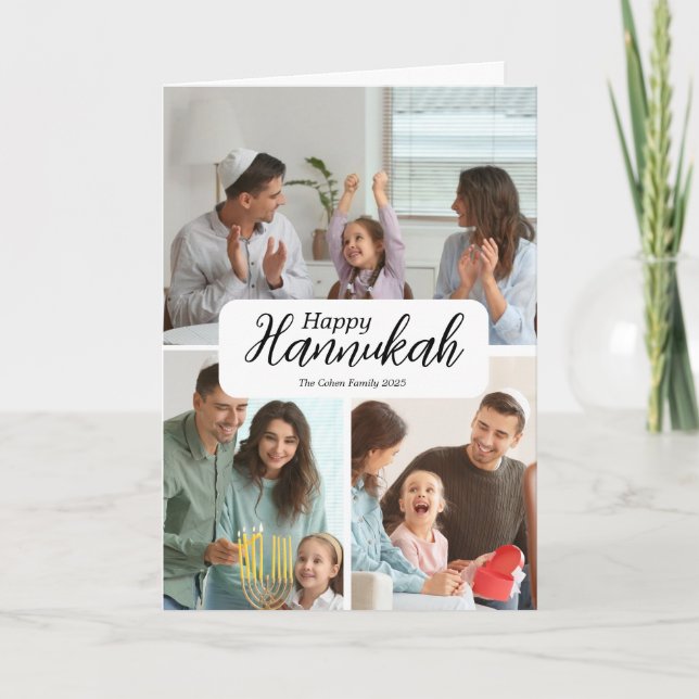 Hanukkah Card 3 Foto Collage Urlaub Segen Karte (Vorderseite)