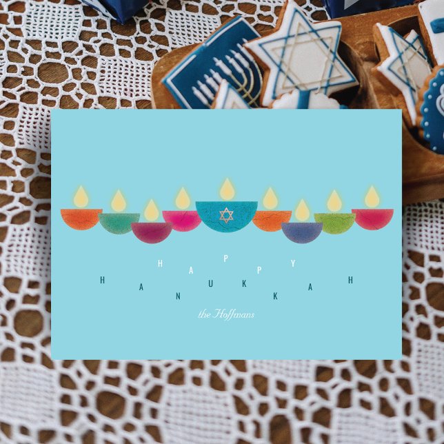Hanukkah Card farbenfrohe Öllampe Menorah | Himmel Einladung (Von Creator hochgeladen)