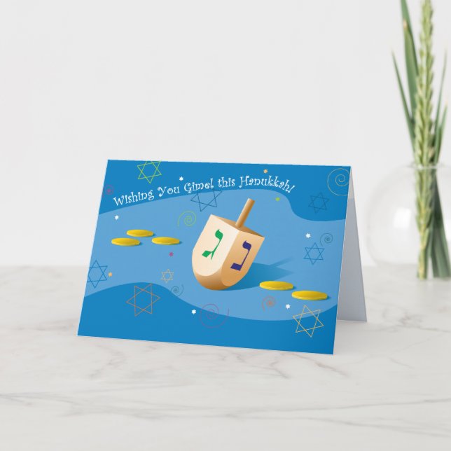 Hanukkah card with Dreidel Feiertagskarte (Vorderseite)
