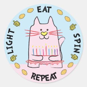 Hanukkah CAT-Aufkleber "Light, Eat, Spin, Repeat" Runder Aufkleber