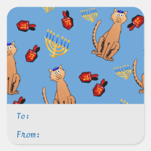 Hanukkah Cat Dreidel Blue Aufkleber