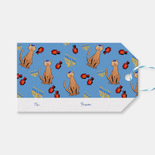 Hanukkah Cat Dreidel Blue Gift Tag Geschenkanhänger