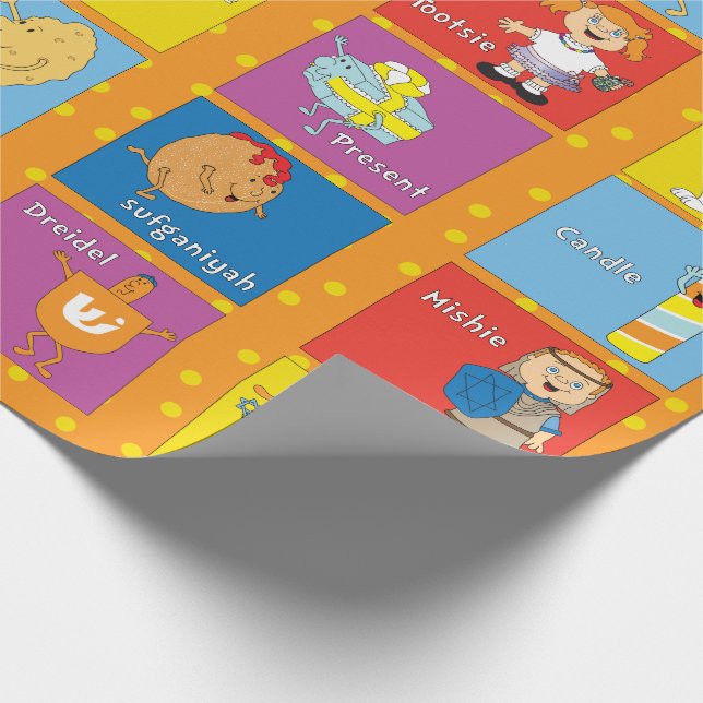 Hanukkah/Chanuka Wrapping Paper "Zeevie & Friends" Geschenkpapier (Ecke)