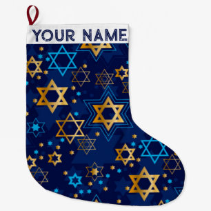 Hanukkah Chanukah Blau Moderne Weihnachten Jüdisch Großer Weihnachtsstrumpf