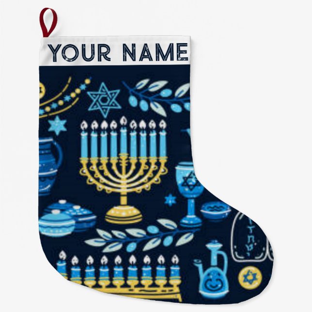 Hanukkah Chanukah Blue Moderne Weihnachten Juden Großer Weihnachtsstrumpf (Vorderseite)