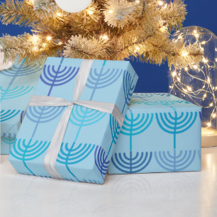 Hanukkah Chanukah Chanukkiah Menorah Muster Blue Geschenkpapier