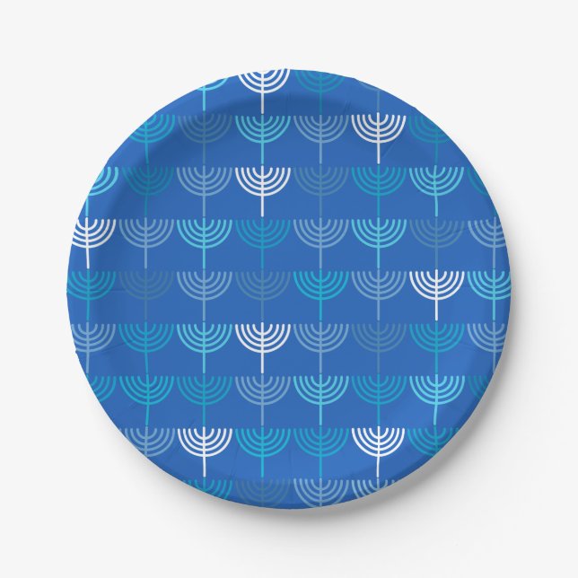 Hanukkah Chanukah Chanukkiah Menorah Muster Blue Pappteller (Vorderseite)