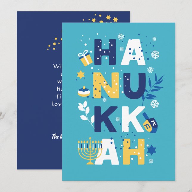 HANUKKAH Chanukah Menorah Dreidel Greeting Card (Vorne/Hinten)