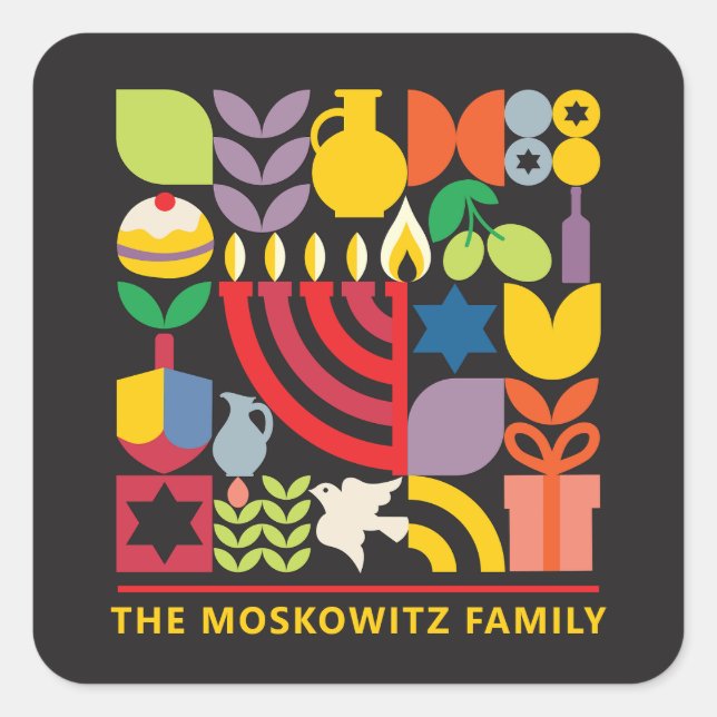 Hanukkah Chanukah Menorah Dreidel jüdische Symbole Quadratischer Aufkleber (Vorderseite)