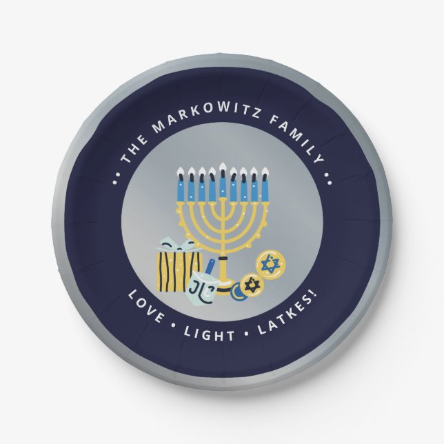 Hanukkah Chanukah Personalisiert Menorah Dreidel  Pappteller (Vorderseite)