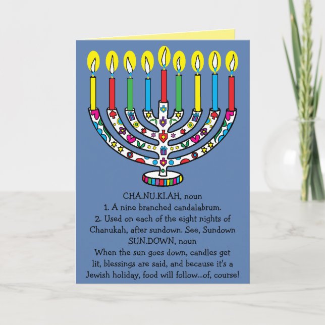 Hanukkah Chanukiah Funny Menorah Feiertagskarte (Vorderseite)