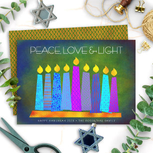 Hanukkah Chic Boho Kerzen Frieden Liebe Licht Grün Feiertagskarte