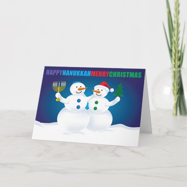 Hanukkah Christmas Snowmen Card Feiertagskarte (Vorderseite)