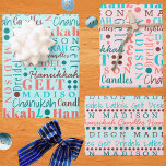 Hanukkah Collage Vintagen Niedliche Add-Kinder Nam Geschenkpapier Set<br><div class="desc">Personalisieren Sie dieses Sortiment von niedlichen Hanukkah Packpapier-Blätter in Vintag Retro-Farben von Korallen und Türkis in einem Wort Collage Design, wo Sie Ihren Kindernamen für eine Art Chanukah Geschenkpackung hinzufügen können. Die einfach zu bedienende Textvorlage macht es einfach, den Namen Ihres Kindes oder Ihren Nachnamen oder Ihr Wunschwort hinzuzufügen, das...</div>