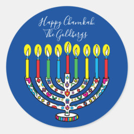 Hanukkah Colorful Menorah Hanukiah Runder Aufkleber