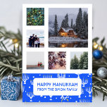 HANUKKAH CUSTOM FOTO Menorahs Stars Holiday Card<br><div class="desc">Passen Sie diese Flachkarte an, indem Sie auf der Vorder- oder Rückseite Ihre eigenen Fotos und Texte hinzufügen. Vor den Fotos gibt es ein Raster, das es einfacher macht, Fotos jeder Größe, die Sie haben, zu verwenden und sie in quadratischer Form aufgereiht und behalten. Sie können das Raster löschen oder...</div>